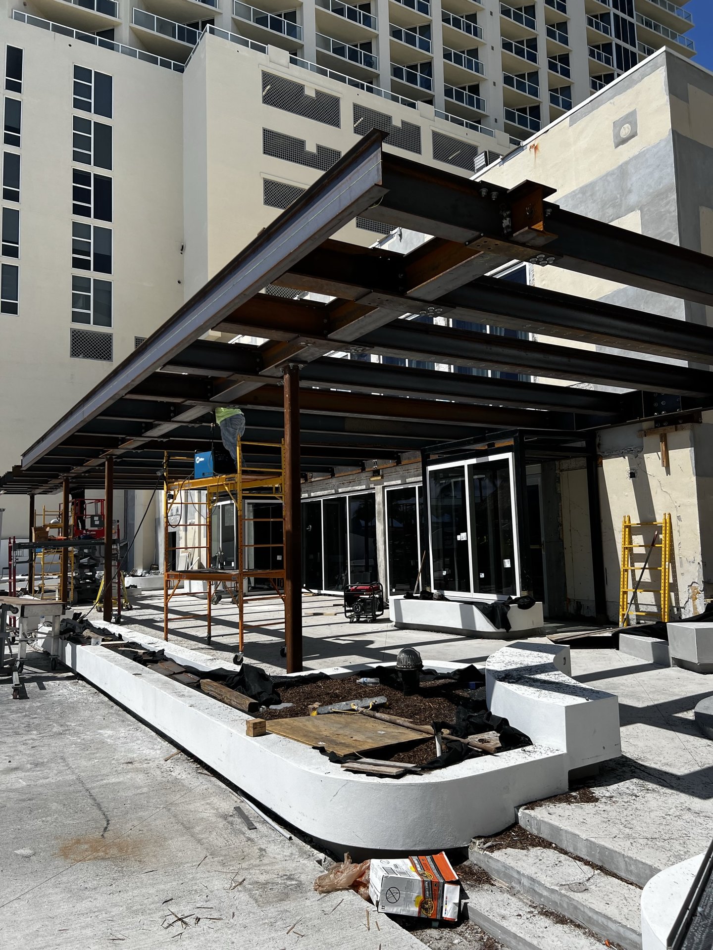 Structural steel erection on industrial site